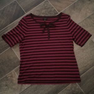 Talbots burgundy and pink striped shirt w/tie bow